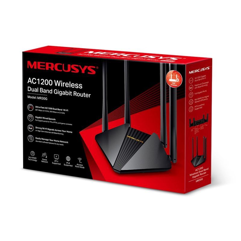 Routeur Mercusys AC1200 Dual Band WiFi 1200 Mbps avec 4 antennes Gigabit