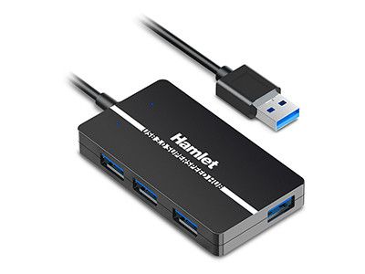 Hub et adaptateur USB Hamlet XHUB-04U3 Gen 1 Type 3.2, Noir