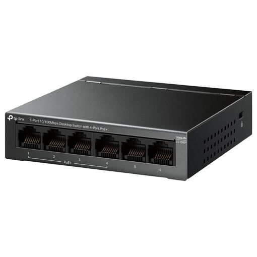 TP-Link LiteWave LS106P V1 - Desktop Switch - 4 x 10/100 PoE + 2 x 10/100 - Wall Mountable, PoE (65W)