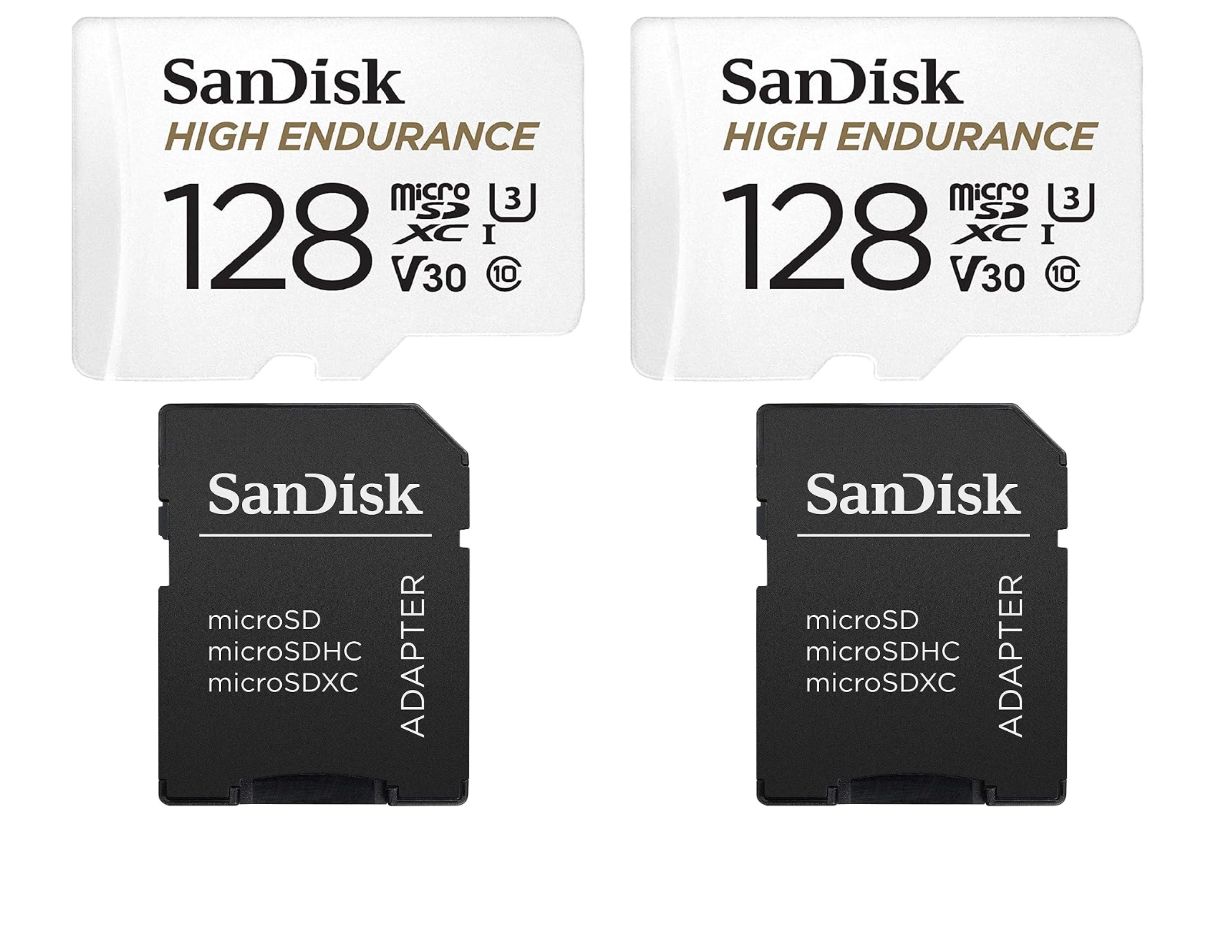 SanDisk High Endurance 2-Pack Flash Memory Card (MicroSDXC to SD Adapter Included) - 128GB Class V30 / UHS-I U3 / Class 10 microSDXC UHS-I 100MB/s Read and 40MB/s Write