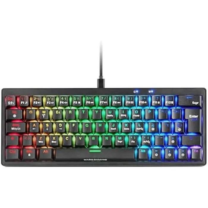 Mars Gaming MKSWITCH - Ultra-Compact 60% Mechanical Keyboard - RGB Lighting - Brown Mechanical Switches