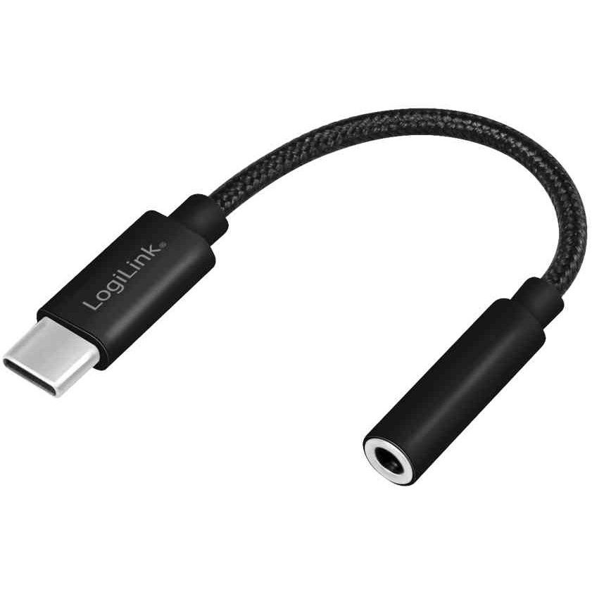 Cable adaptador LogiLink USB-C a jack de 3,5 mm, 130 mm, negro