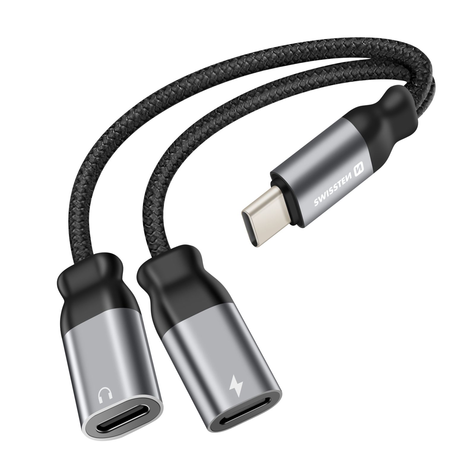 Swissten USB-C Audio & Charge Splitter Cable, Black