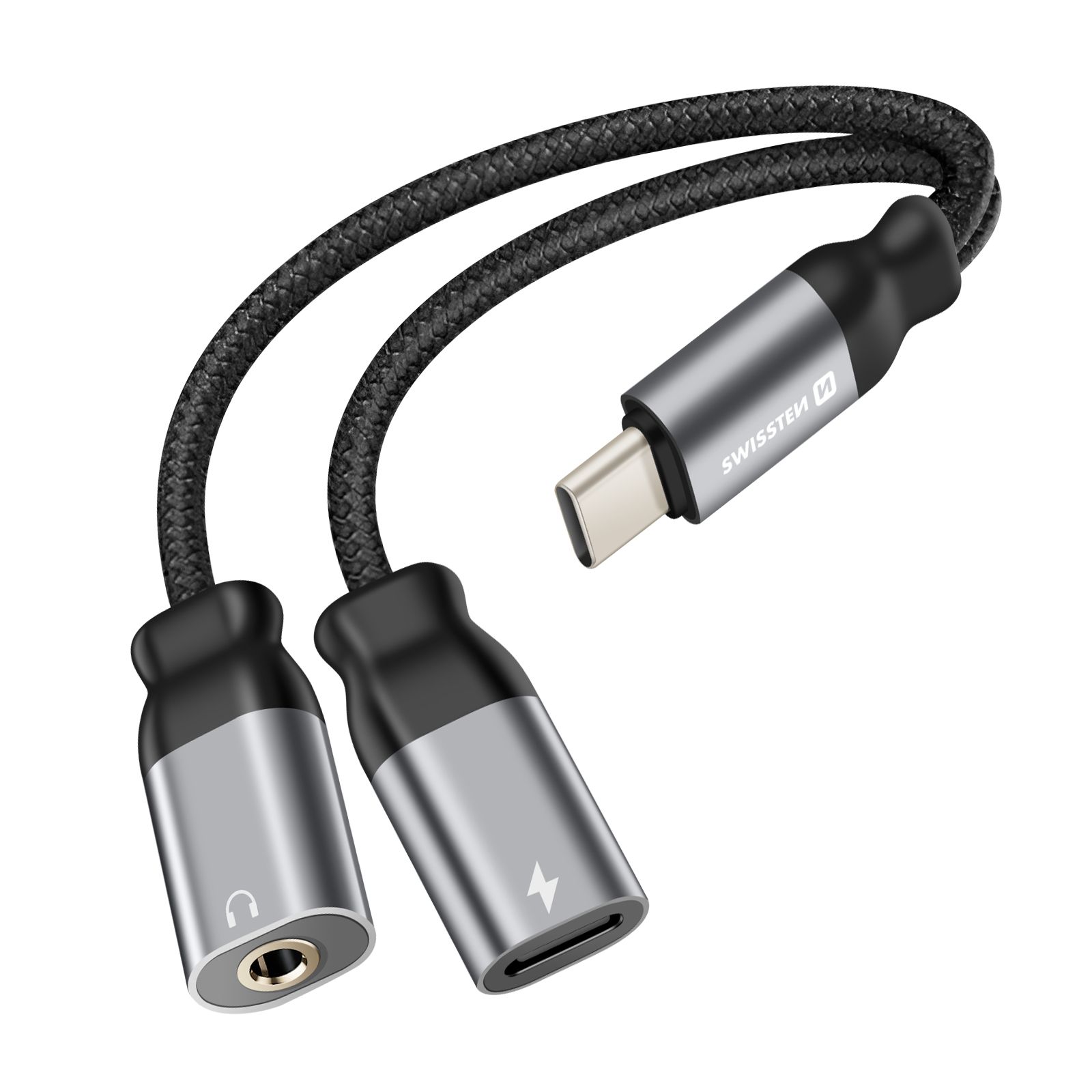 Swissten USB-C 2-in-1 Audio Adapter with Charge Port