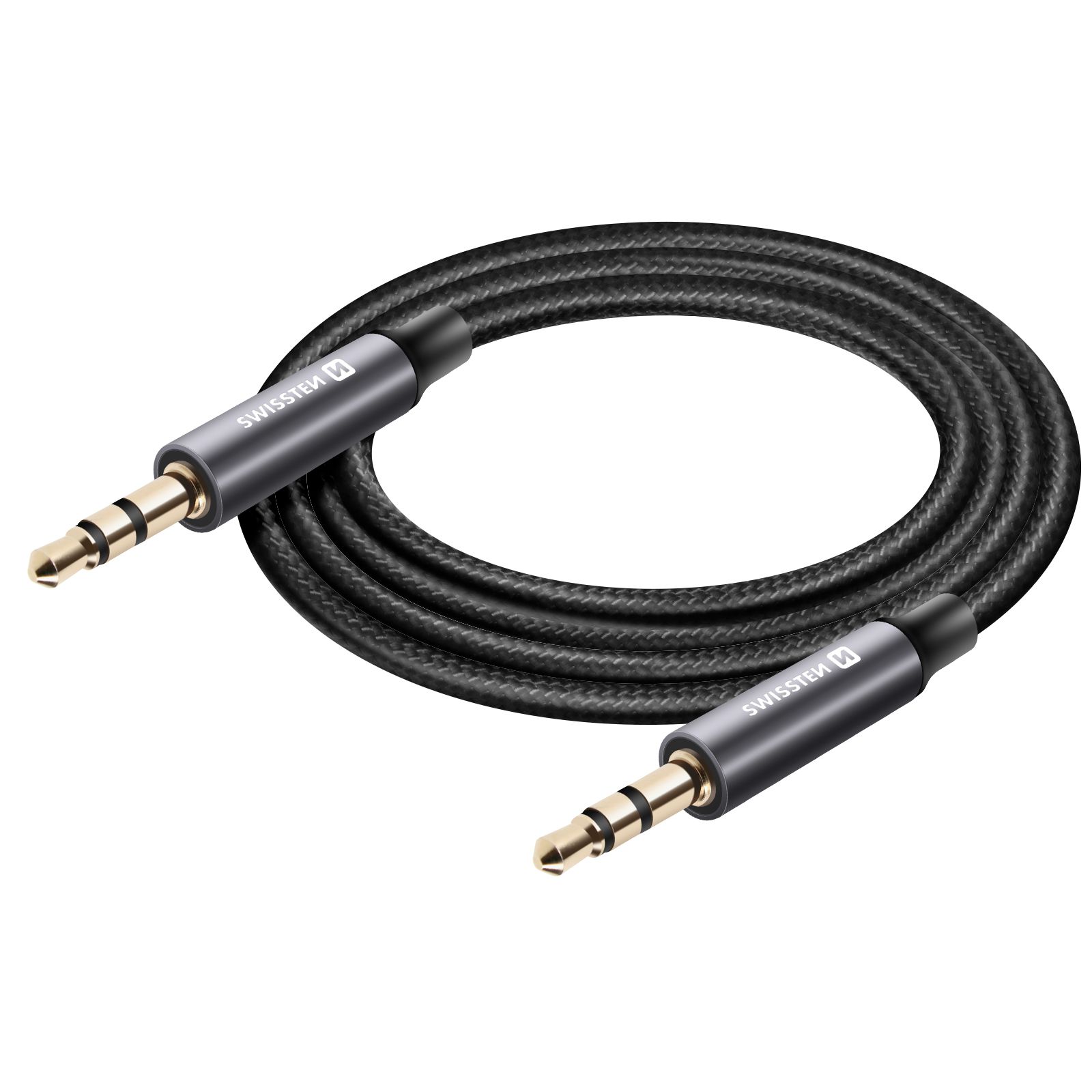 Swissten 3.5mm Auxiliary Cable, Nylon Braided, 1.5m, Black