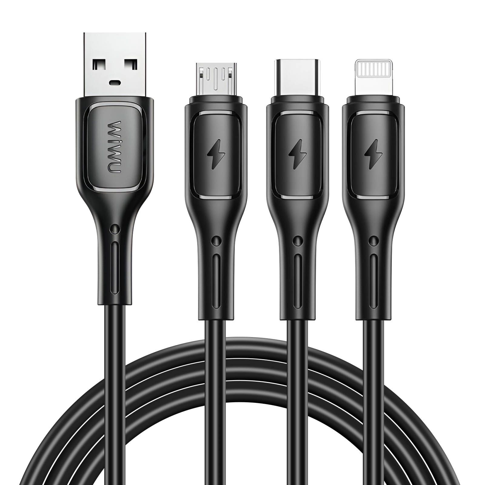 wiu 3-in-1 USB-C, Micro USB, and Lightning Cable, 1m Long