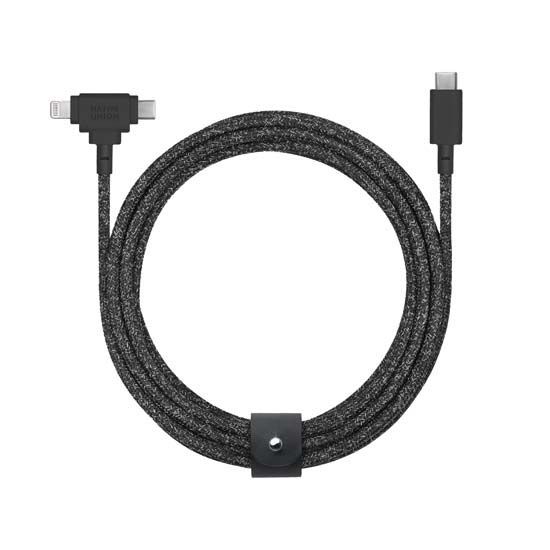 Cable Eco Belt USB-C a USB-C/Lightning - 1.8m, Negro