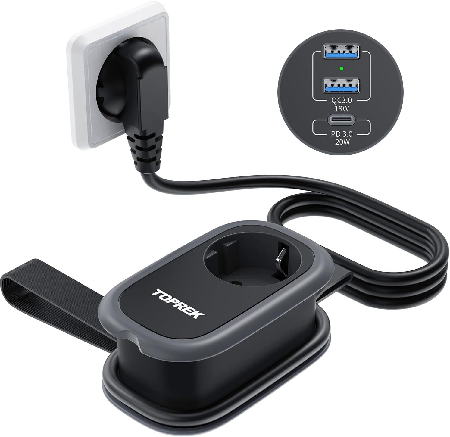 Cargador de viaje MAEC GROUP CAHORS 4 en 1 con puertos USB-C y USB-A de carga rápida, 4000W/16A, negro