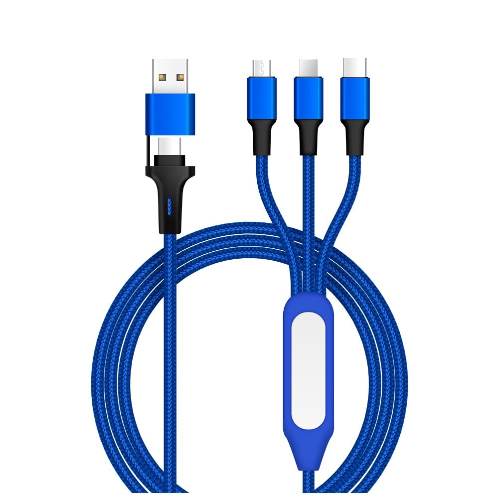 Inf Tressé 5-in-1 Charging Cable with LED Light - USB/Type-C/iOS/Android Compatible Blue
