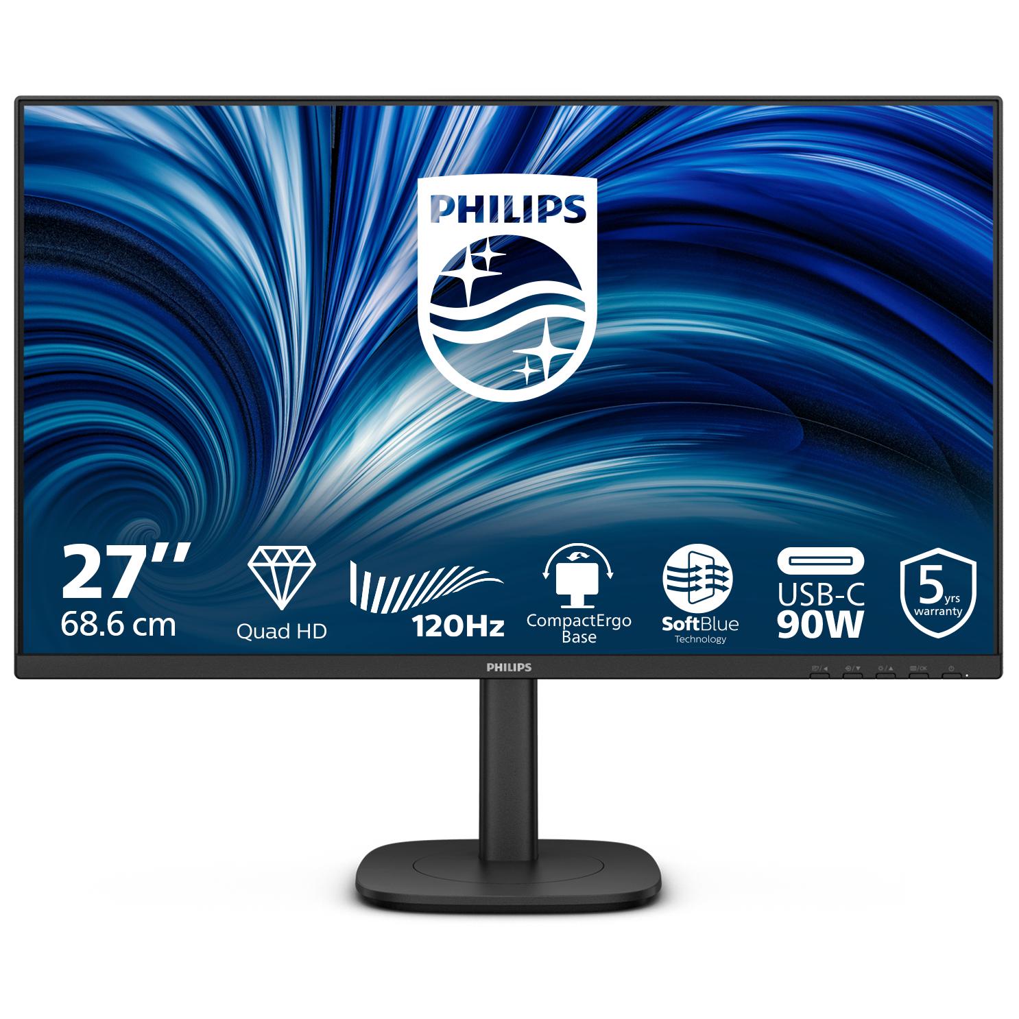 Philips 27B2U3601 - 3000 Series - écran LED - 27" - 2560 x 1440 QHD @ 120 Hz - IPS - 350 cd/m² - 1500:1 - 4 ms - HDMI, DisplayPort, USB-C - haut-parleurs - noir