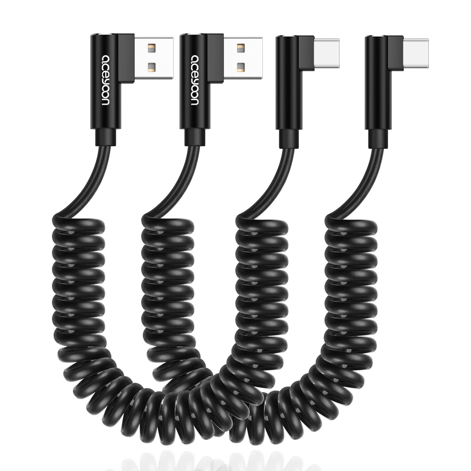 WWP 2-Pack Spiral USB C Cable, 3A 60W Quick Charge with QC3.0 Support, Short and Flexible Cable Compatible with Galaxy S24/S23, Huawei (Can be Extended from 0.4m to 1.5m, Black)