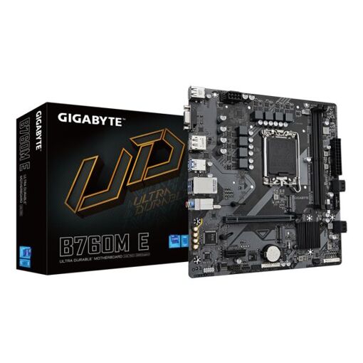 Placa base Gigabyte B760M E - Compatible con procesadores Intel Core de 14ª generación, VRM de 6+1+1 fases, hasta 7200 MHz DDR5 (OC), 2x PCIe 4.0 M.2, LAN 1 GbE, USB 3.2 Gen 1