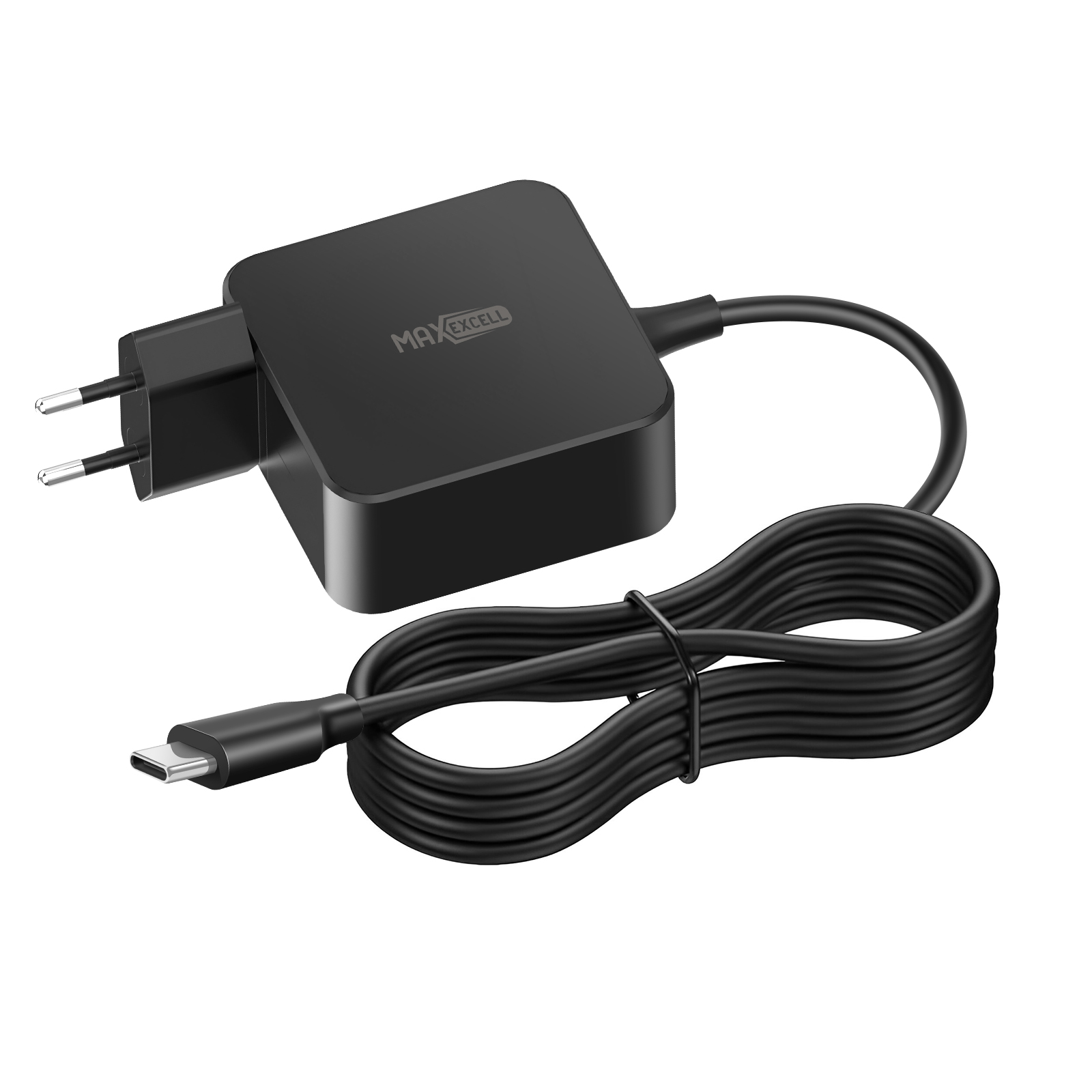 Chargeur secteur MAXEXCELL 65W USB-C pour ordinateur portable/MacBook avec câble de charge rapide - Noir