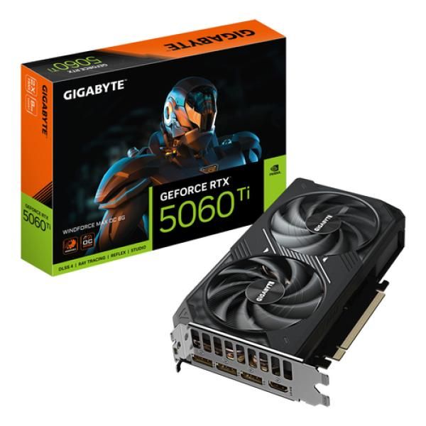 Carte graphique Gigabyte GeForce RTX 5060 Ti WINDFORCE MAX OC 8G - 8 Go GDDR7, 128 bits, PCI-E 5.0, 2587 MHz Fréquence du processeur, 3 x DisplayPort, 1 x HDMI, NVIDIA DLSS 4