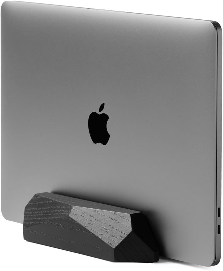 LAMPE DU PARFUMEUR Vertical Laptop Stand - Computer Desk Holder - Compatible with Macbook Pro, Macbook Air, iPad - Stained Black Cherry Wood Crafted by Hand - Laptop Stand[L2042]