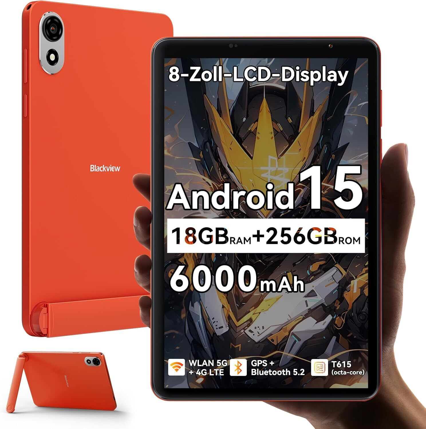 Blackview ZENO 1 Tablet, 8" FHD AI x Android, 18GB RAM, 256GB ROM, 2TB SD, 6000mAh, Widevine L1 1080P WPS, Dual SIM - Orange