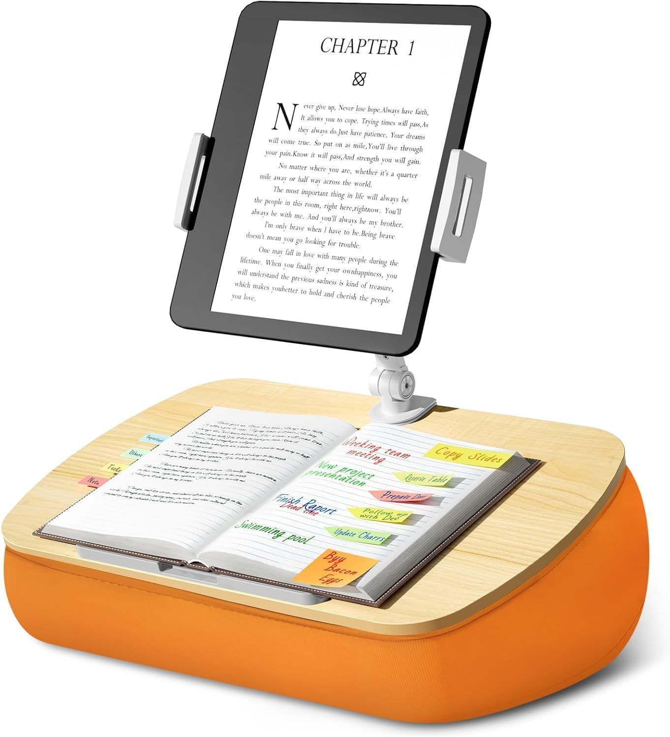 ChicSlick Tablet Holder, Adjustable Arm Rest, Compatible with iPad, Kindle, Phone (4.7-13"), Bed Desk for Hands-Free Reading on Bed, Sofa (Orange)