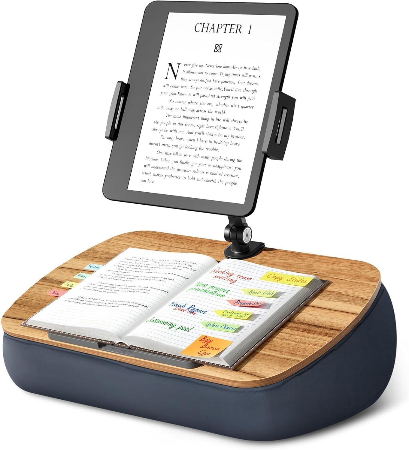 ChicSlick Tablet Holder, Adjustable Arm Tablet Stand with Wooden Base, Compatible with iPad, Kindle, Phone (4.7 to 13"), Bed Desk for Hands-Free Reading