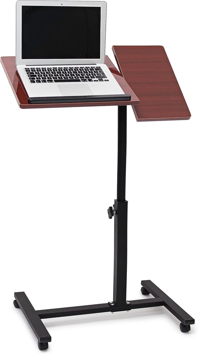 ChicSlick Adjustable Height Laptop Table with Wheels, Foldable Support - Ebony Wood, Red