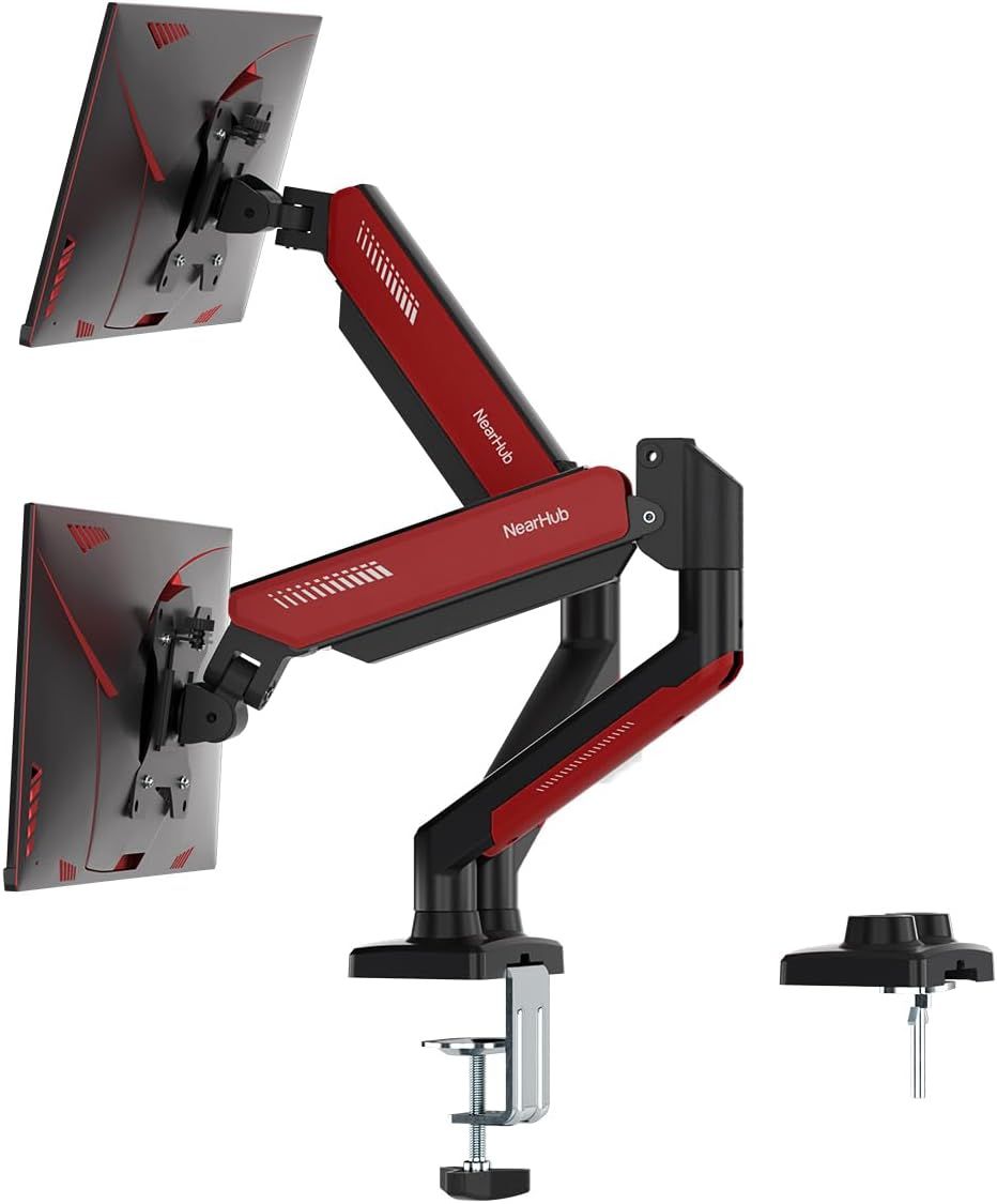 ChicSlick Double Monitor Arm, Gas Spring Desk Mount for 2 Screens, 13-32 Inch Compatible Monitors, 3-10kg Capacity, 360° Rotation, ±90° Tilt, ±90° Swivel, Vesa 75/10