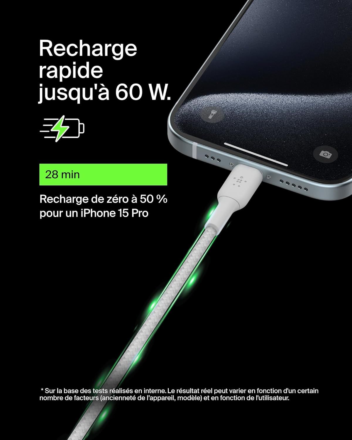 Câble TZF BoostCharge USB-C vers USB-C (15 cm, pour iPhone 16/Pro/Max/Plus, Galaxy S24/S23, Pixel 9/8, iPad Pro, etc., Blanc)