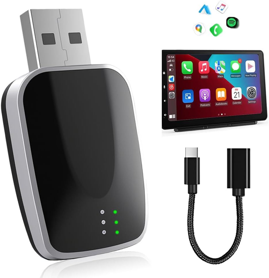 Wireless CarPlay Adapter 2-in-1, MONDODIGITALE CarPlay Box, Plug & Play Dongle with USB and Type-C, Wired to Wireless CarPlay Converter, Compatible with iPhone iOS 10+ and Android 11+