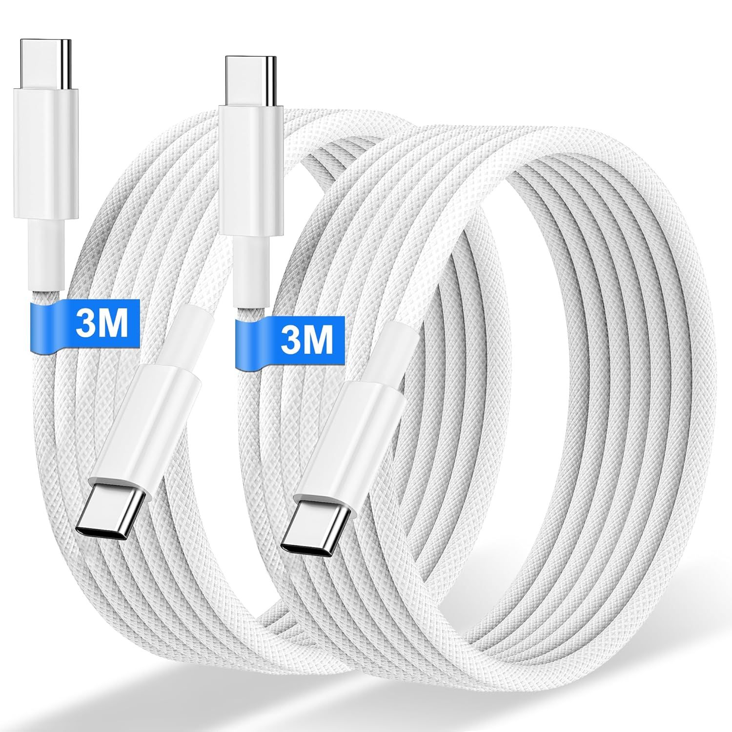 Cable USB C a USB C TIANYI, 3M/Lot de 2 - Cable de carga rápida de 60W trenzado de nylon para iPhone 17/16/15/Pro Max/Plus, iPad Pro/Air/MacBook, Samsung Galaxy S24/S23