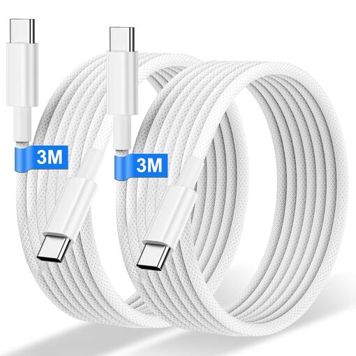 TIANYI USB C to USB C Cable, 3M/Lot of 2 - Quick Charge 60W Nylon Braided Cable for iPhone 17/16/15/Pro Max/Plus, iPad Pro/Air/MacBook, Samsung Galaxy S24/S23