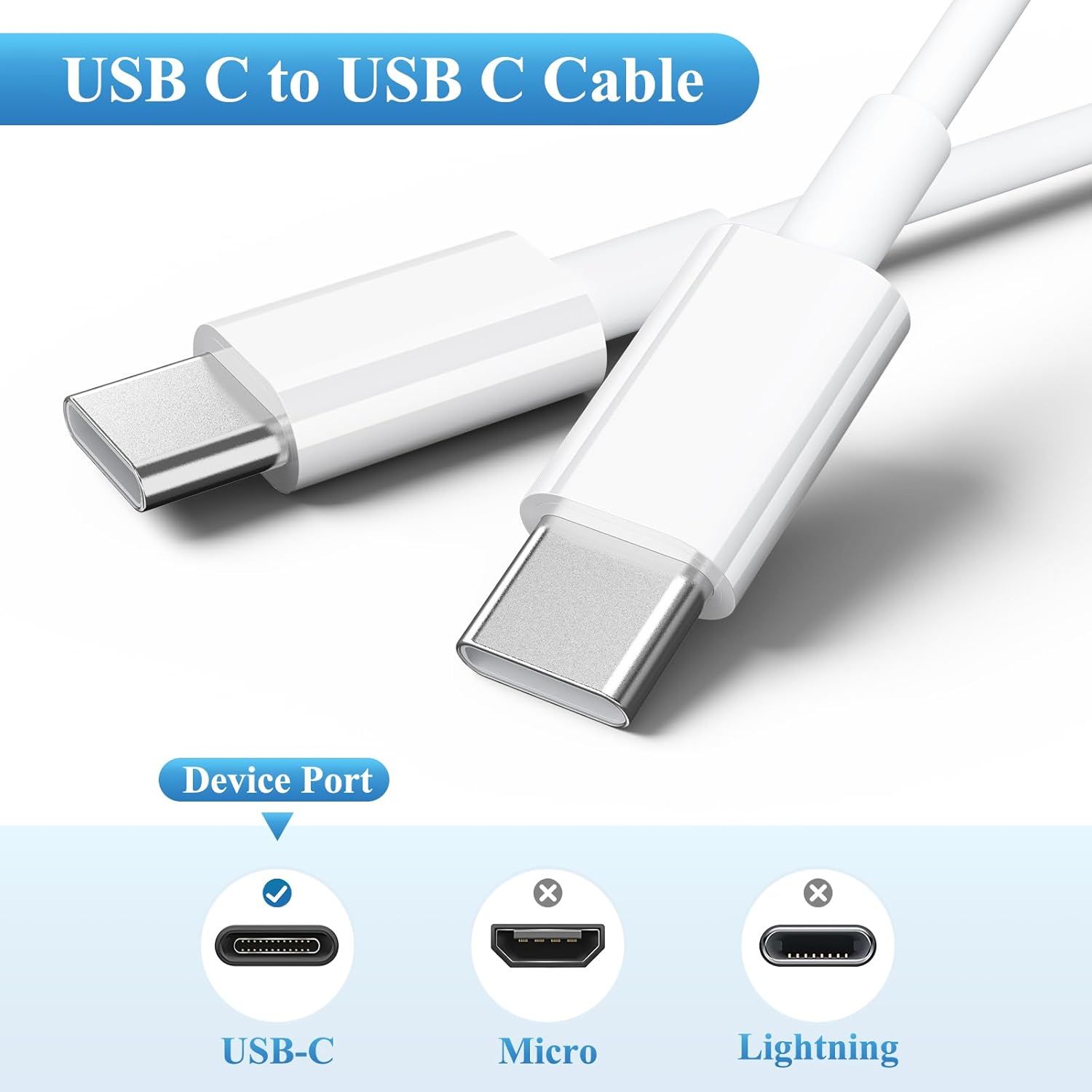 TIANYI 60W Fast USB C Cable for Samsung Galaxy S25 Series and More (2 White)