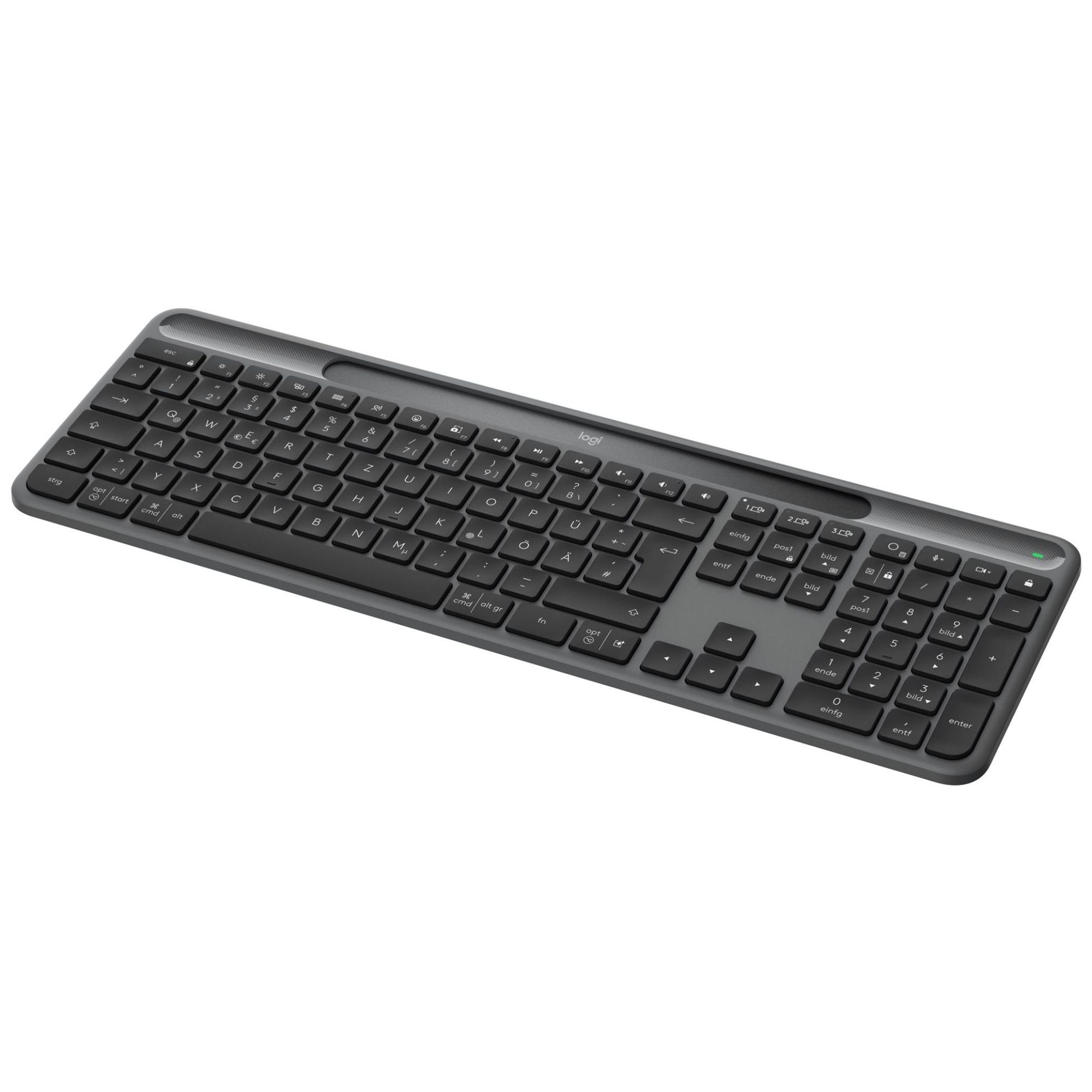 Logitech Signature Slim Solar+ K980 Keyboard - Full Size - Wireless - Bluetooth LE - QWERTZ - German - Scissor Switches - Graphite