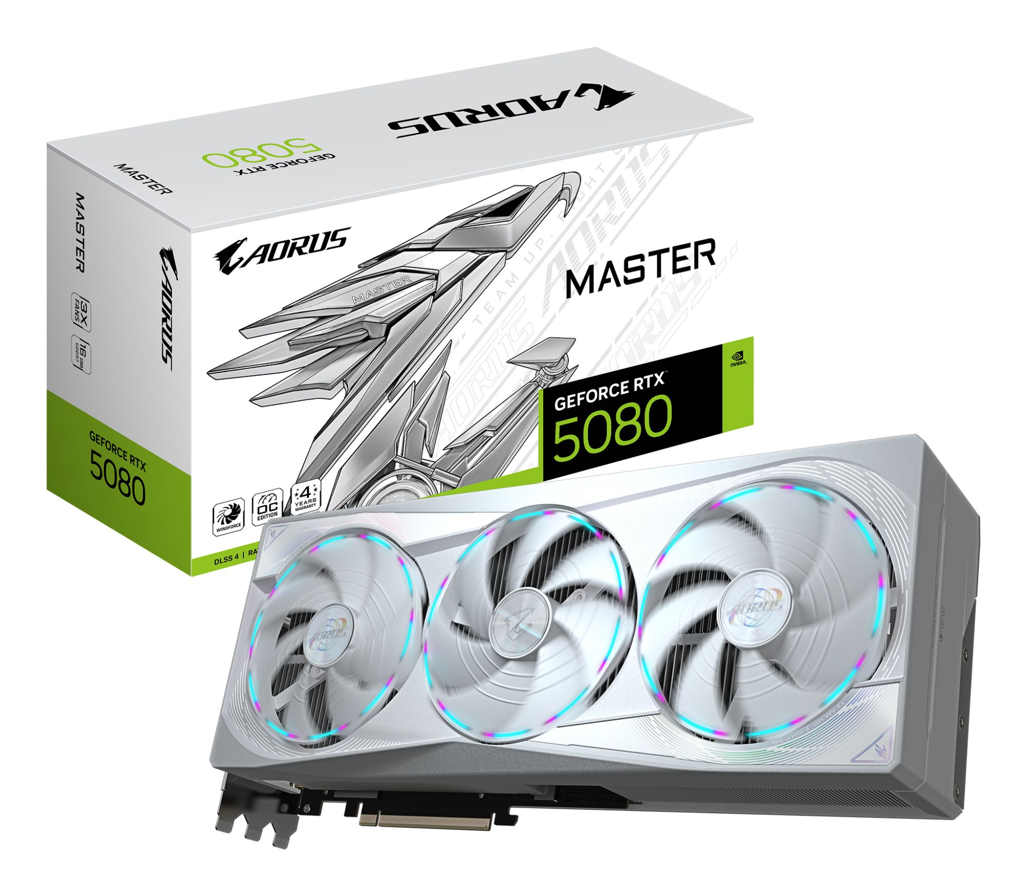 Carte graphique Gigabyte AORUS GeForce RTX 5080 MASTER ICE 16G - 16 Go GDDR7, 256 bits, PCI-E 5.0, 2805 MHz, 3x DP 2.1a, 1x HDMI 2.1b, DLSS 4 NVIDIA