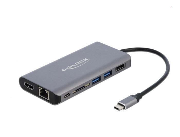 Station d'accueil Delock avec port USB-C et port HD, grise
