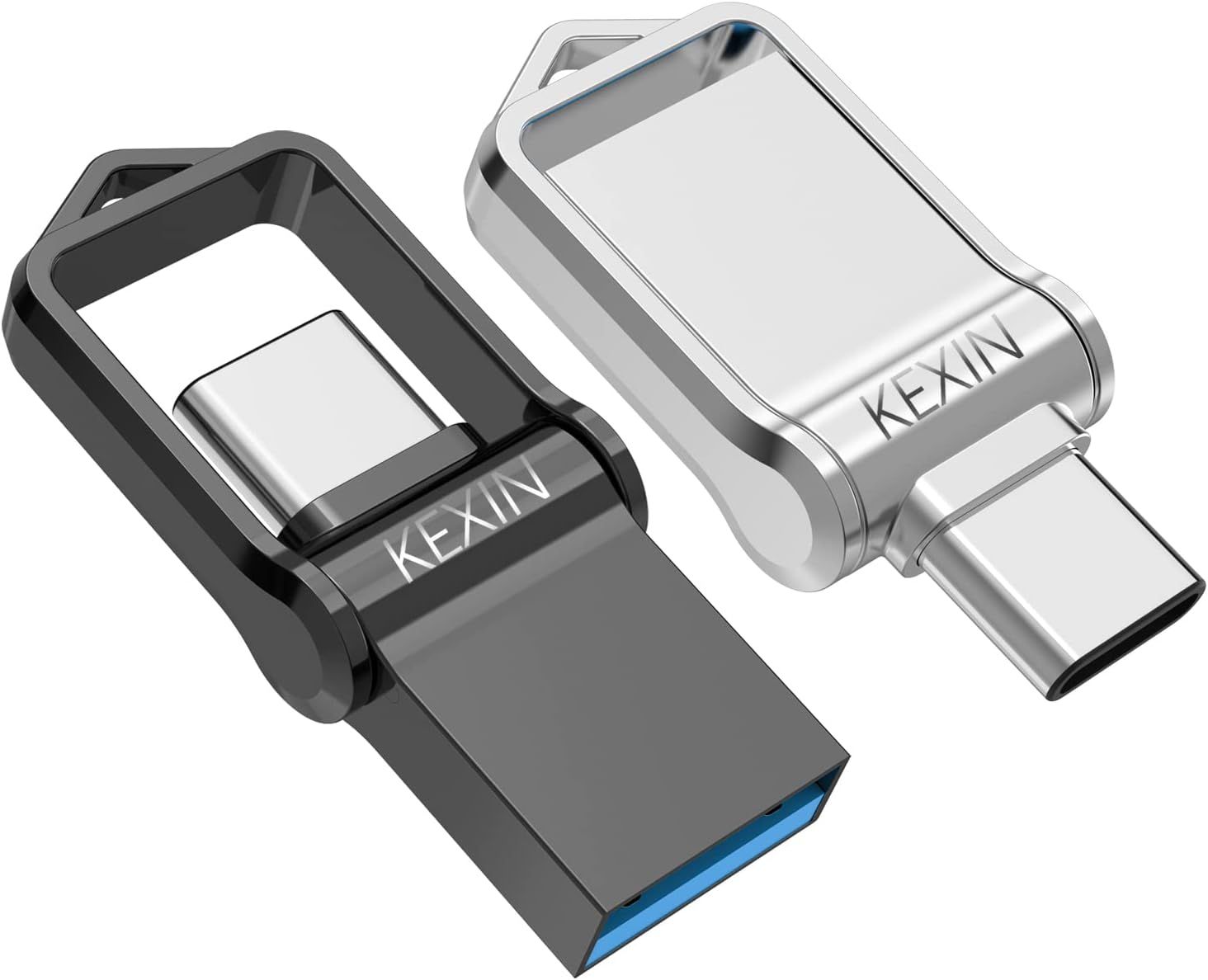 KRAMA HERITAGE Mini USB C 128GB 3.0 OTG, 2-Pack Waterproof Metal USB Flash Drive 2 in 1 for PC Dell Xps, Switch Pro and Android Type C Smartphones (Honor Xiaomi)