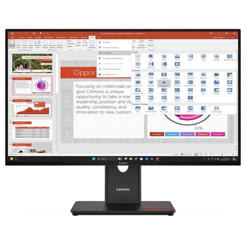Lenovo ThinkVision T27-40 - Écran LED 27 pouces - Full HD 1920x1080 @ 120 Hz - IPS - 300 cd/m² - Temps de réponse 4 ms - HDMI, VGA, DisplayPort - Noir Eclipse