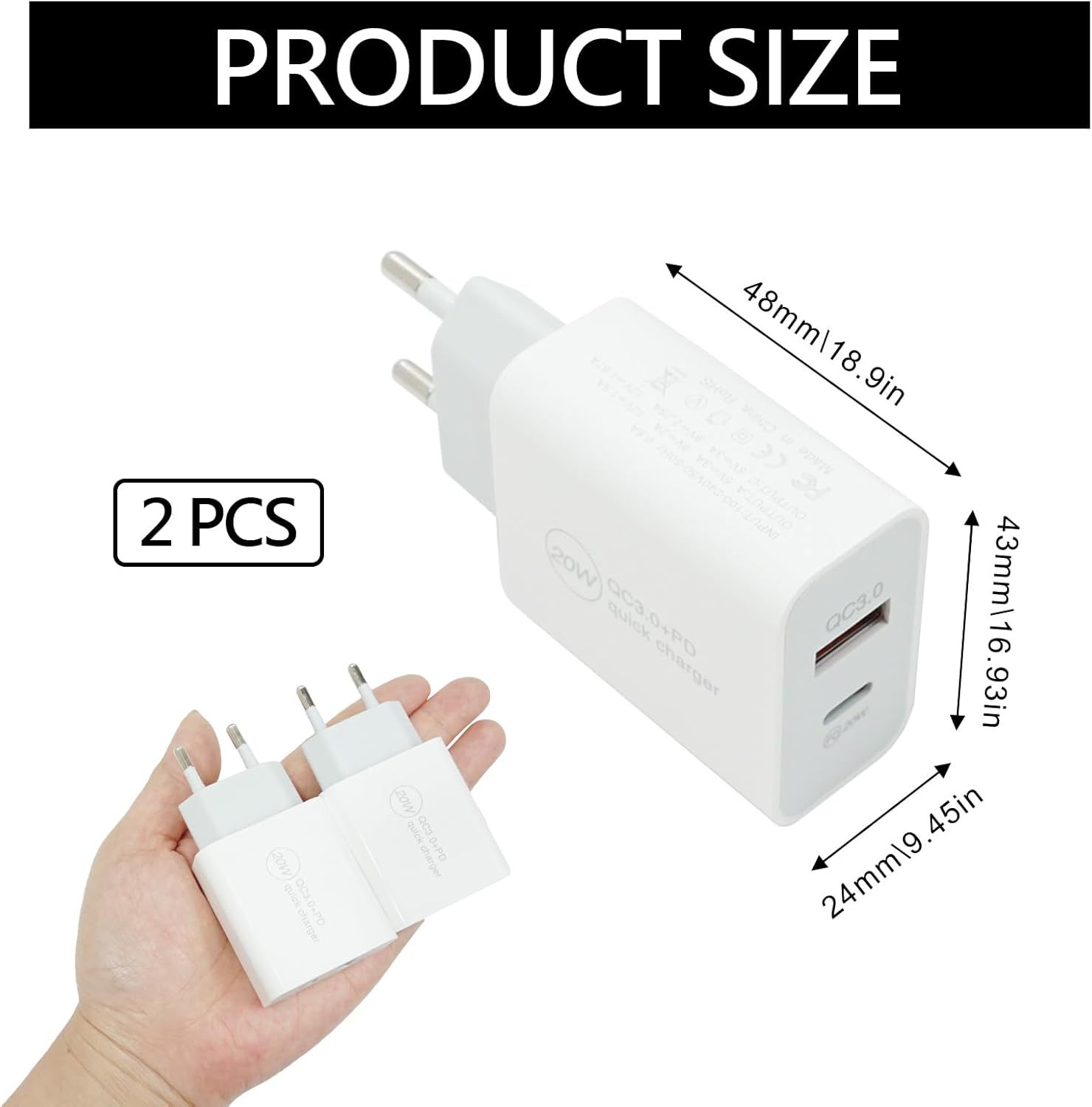 2-Piece USB C Charger, 20W USB C Charger, Compatible with iPhone 15/14/13... (White)