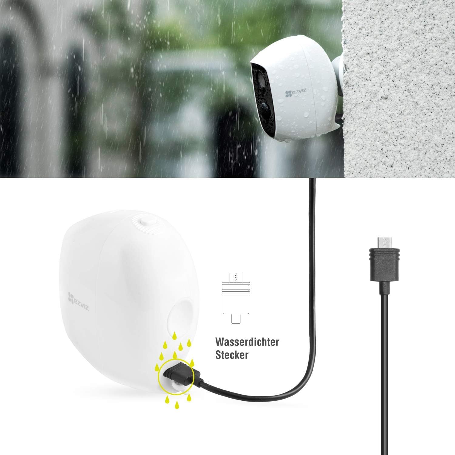 VSNDUFGSUDY Solar Panel for EZVIZ C3A Wireless IP Security Cameras with Rechargeable Battery, Weatherproof, Adjustable Mounting, 3.6m Power Cable