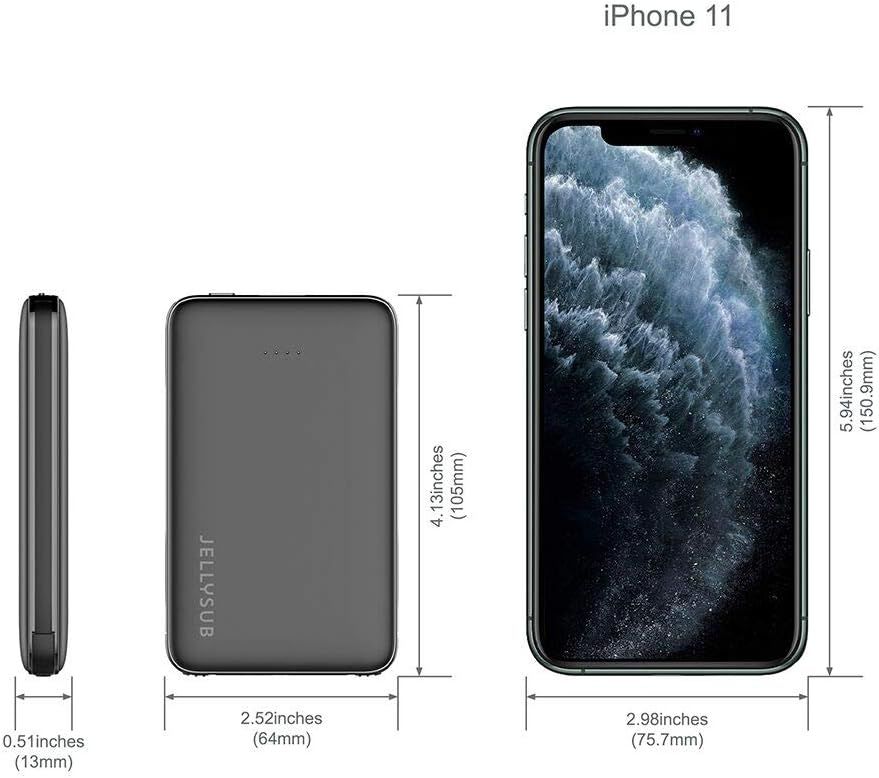 VSNDUFGSUDY Mini Power Bank with Integrated Cables, 5000mAh External Battery, Portable Charger for iPhone 15/14, iPad, and Other Smartphones