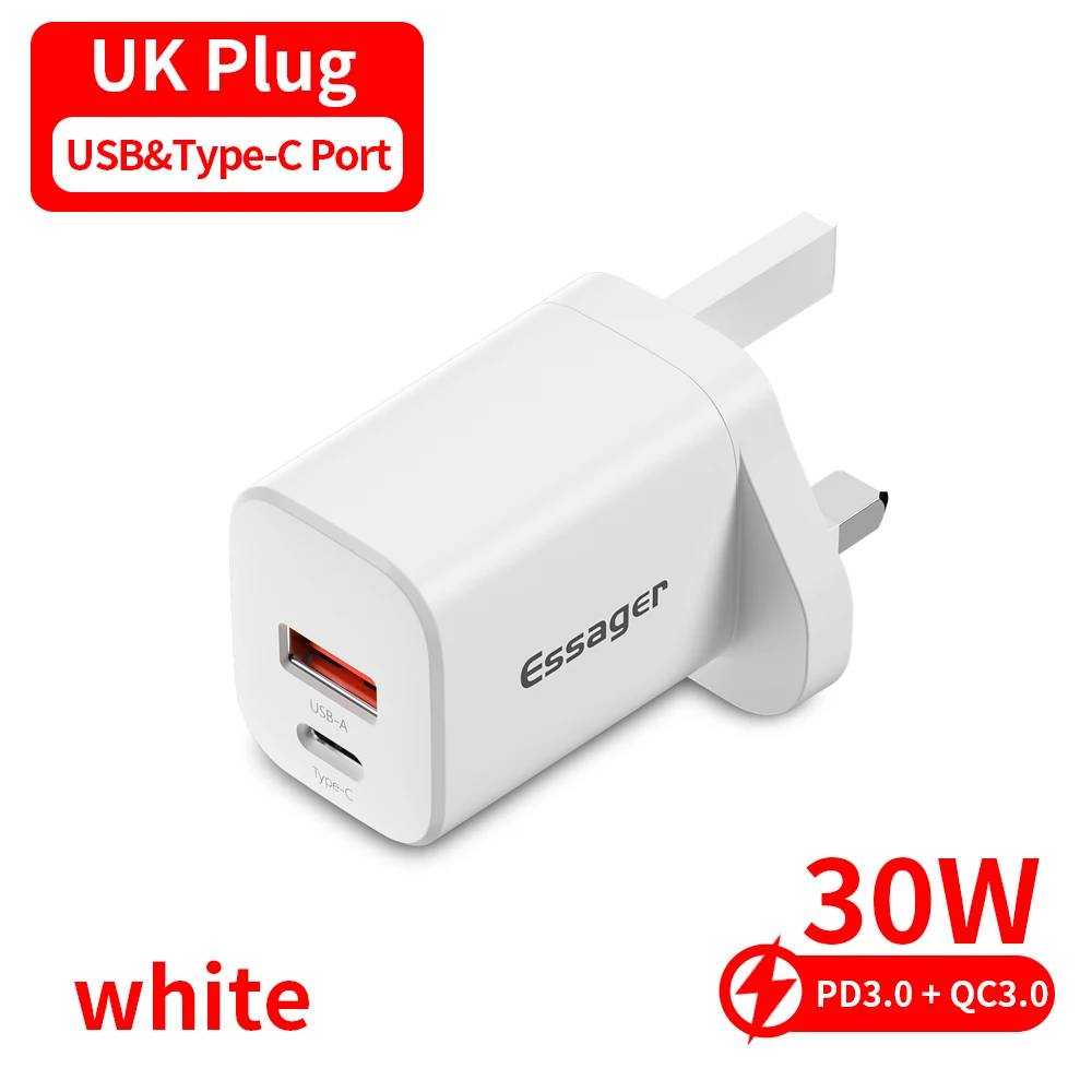 ESSAGER 30W PD QC Fast Charger with Dual USB-C Ports