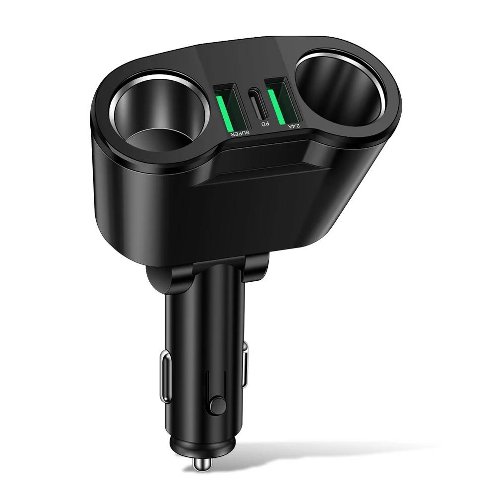 VSBNDGFSUYDG Laguna PD + QC3.0 Charger for Travelers, Universal Car Charger, Super Fast Charging Adapter, 100W, 2USB, 12V/24V Black