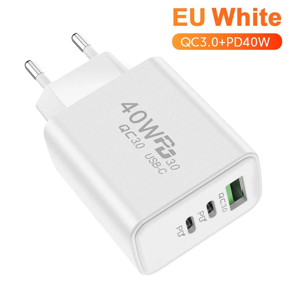 VSBNDGFSUYDG 60W USB Charger 3-Port PD Fast Charging Adapter for iPhone, Xiaomi, Samsung, Huawei - EU White