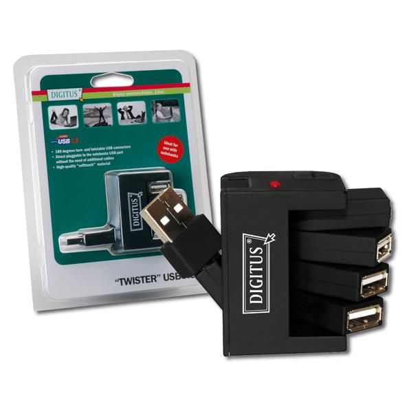 Hub Digitus à 4 ports USB 2.0 avec pivot, 480 Mbit/s
