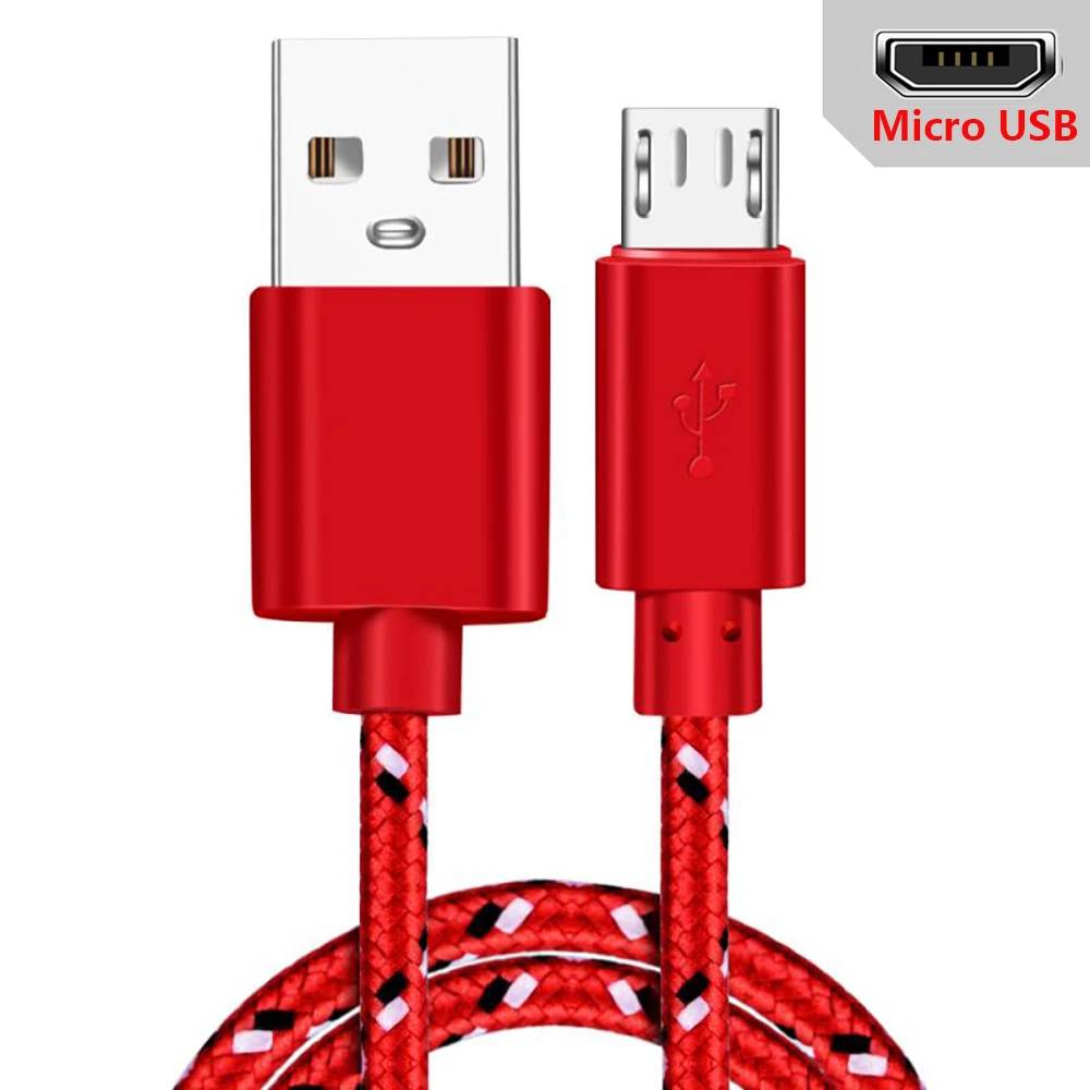 VSDJBJSDFH Micro USB Cable, 1m/2m/3m, Data Synchronization, USB Charger for Android Phones, Nylon Braided Red Micro USB Cable