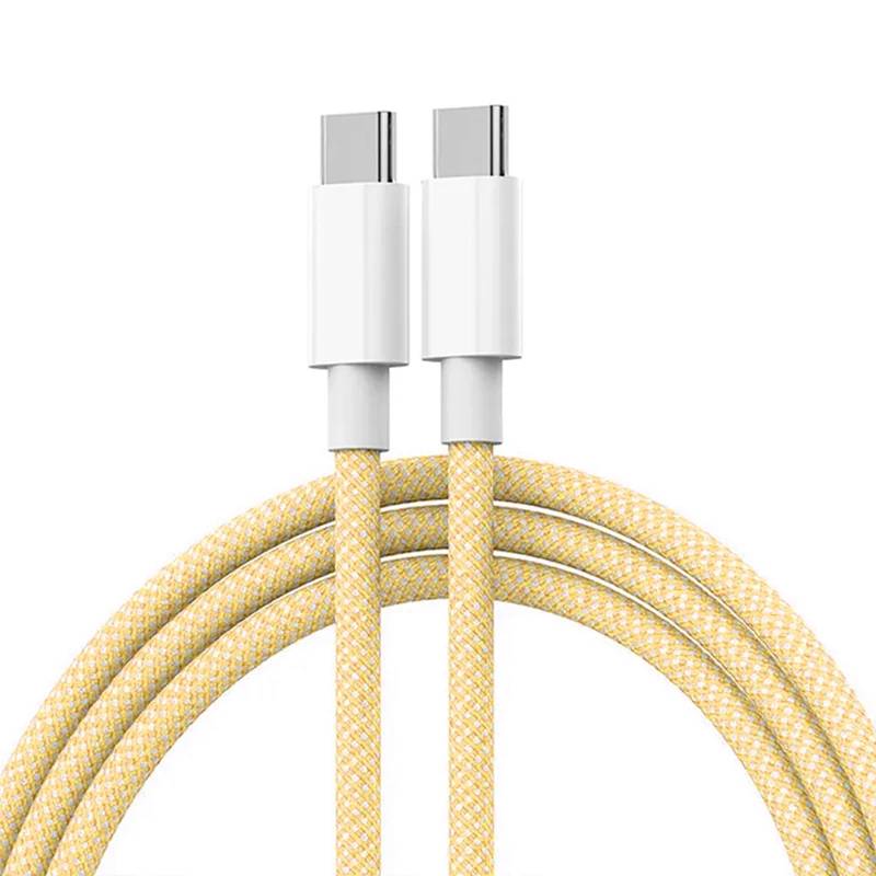Quick Charge USB-C Cable for Mobile Phone, 60W PD Braided Charger Cord for iPhone 15, Android, Samsung, Huawei - YELLOW, 1m