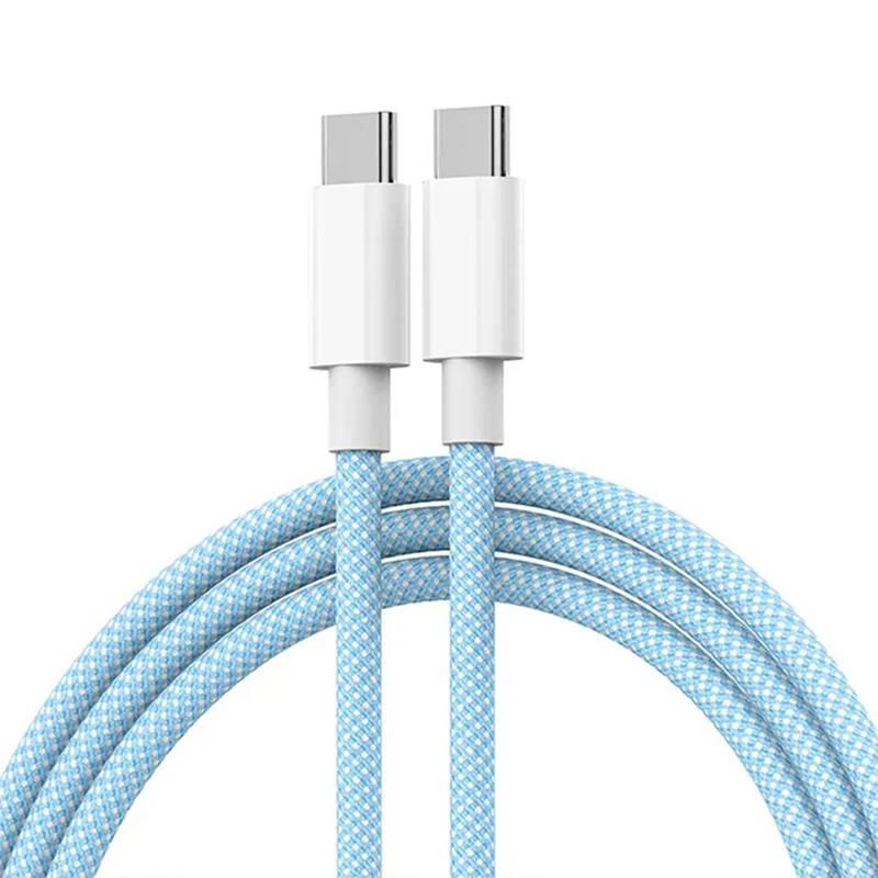 Quick Charge USB Type-C Cable for Smartphone, 60W PD Braided Charger Cord for iPhone 15, Android, Samsung, Huawei - Blue 1m