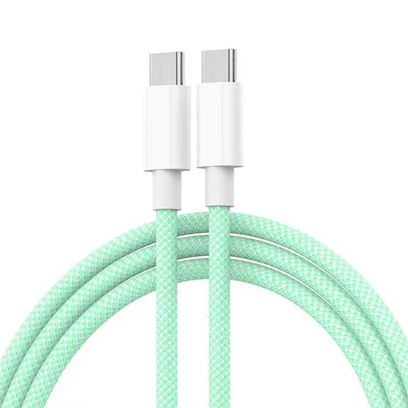 Quick Charge USB-C Cable for Mobile Phone, 60W PD Braided Charger Cord for iPhone 15, Android, Samsung, Huawei, Green 1m