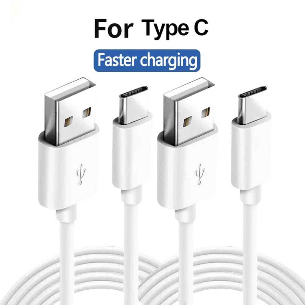 USB Type-C 3A Cable, Quick Charge Cord, USB Adapter for Samsung, Huawei, Xiaomi - 1m, 2m, 3m White (2PCS)