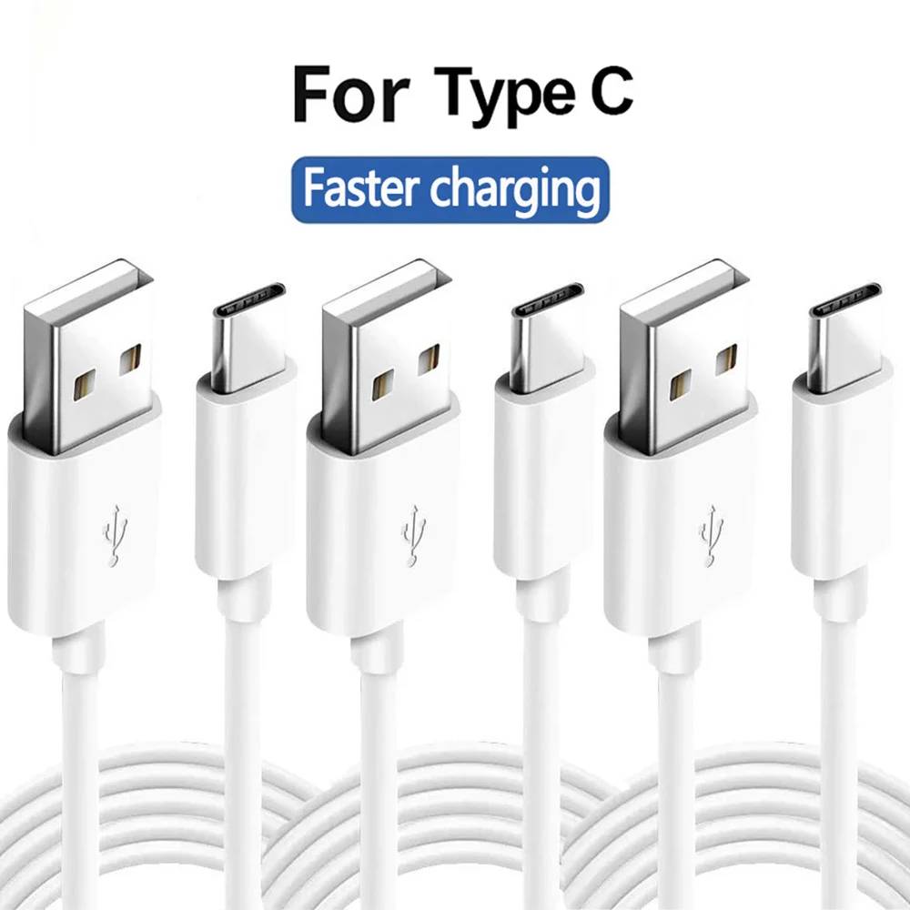 USB Type-C 3A Cable, Quick Charge Cord, USB Adapter for Samsung, Huawei, Xiaomi - 1m, 2m, 3m White (3PCS)