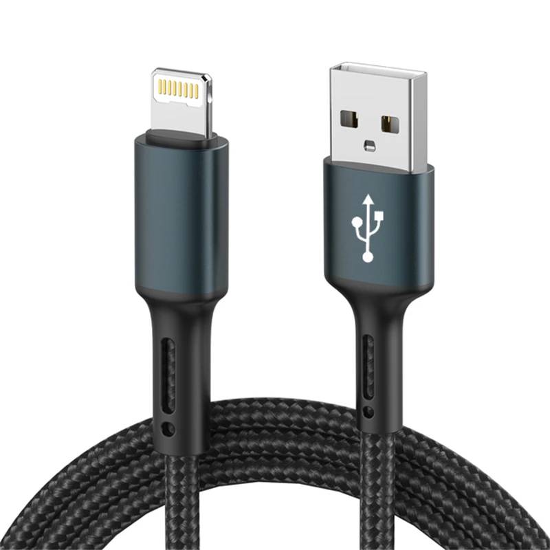 USB 3A Cable for iPhone 14/13/12/11 Pro Max/X/6s/7/8 Plus, Quick Charge, Data Charger Cable, Smartphone, Plug, 2m/3m Black