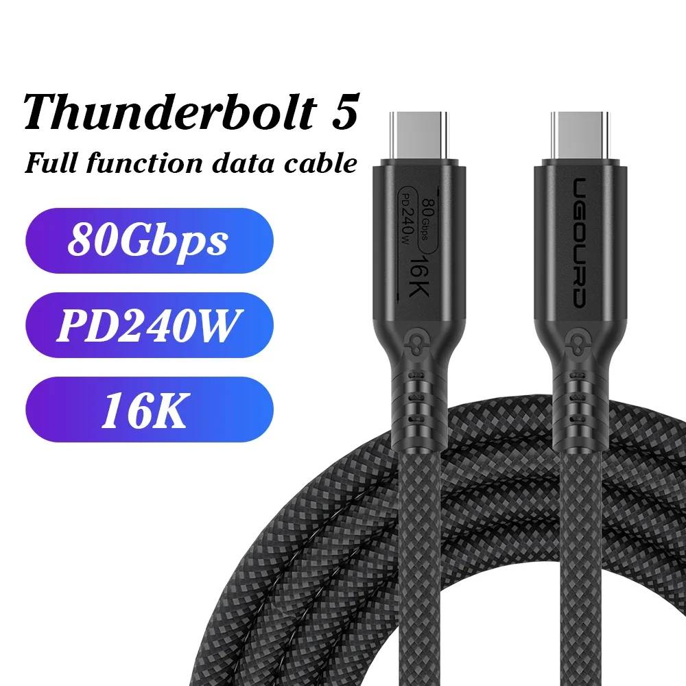 Thunderbolt 5 Cable Type C to C, 80Gbps USB4 Gen4, 240W Charge, 16K Resolution