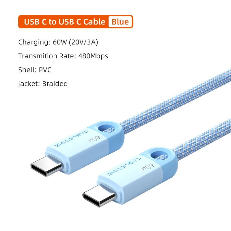 VSDJBJSDFH 60W USB-C to USB-C Cable, 480Mbps, Quick Charge 3A, 0.25m, Blue